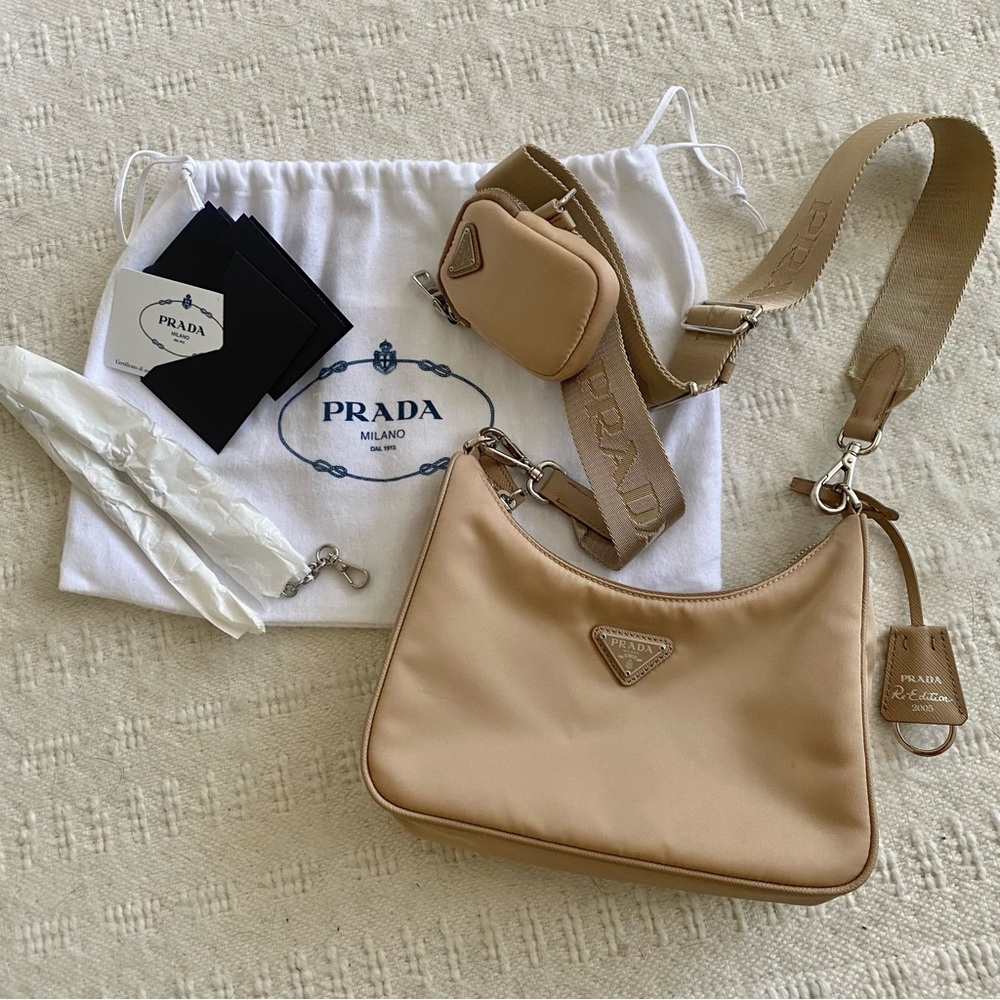 Prada Re-edition Nylon Crossbody Bag | Beige